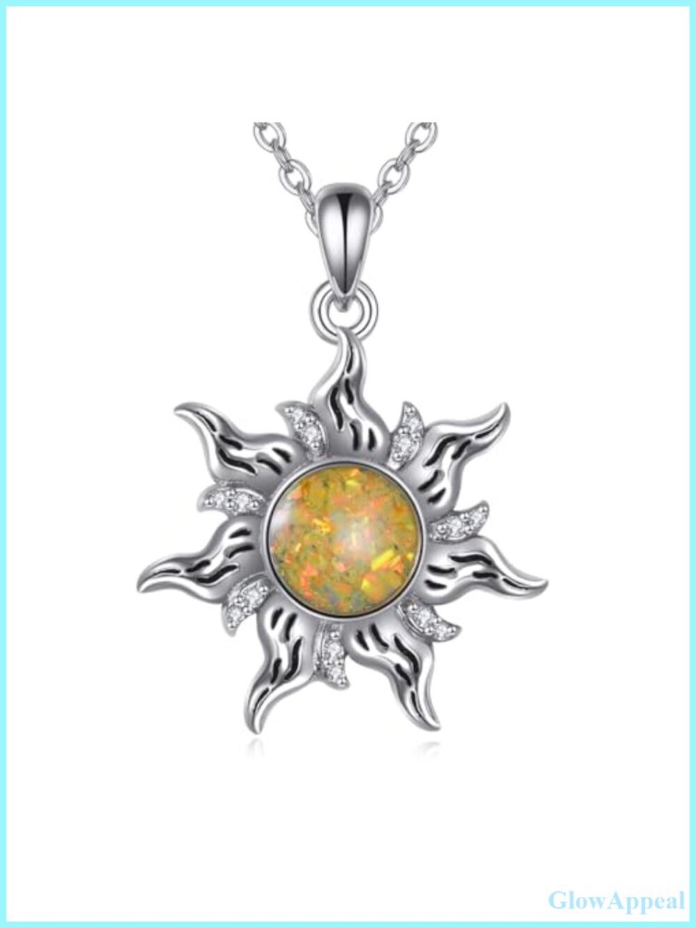 925 Sterling Silver Sun Pendant Necklace Opal 18+2 Inch Chain for Women